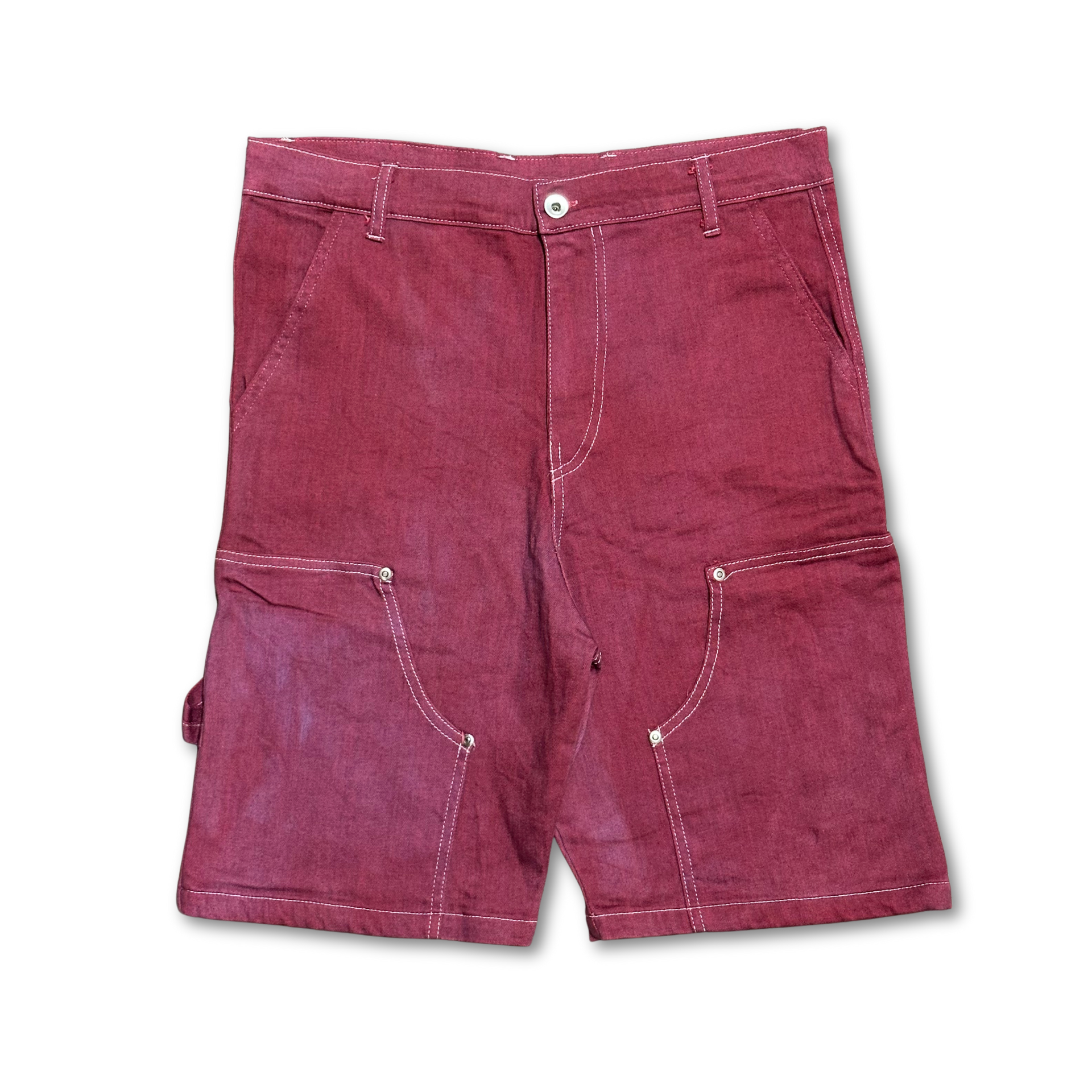 'The Carpenter' Double-Knee Denim Shorts RED GRADIENT